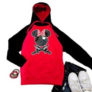 Women's Minnie Mouse Pirates of the Caribbean Hoodie Sweatshirt Size Small Red